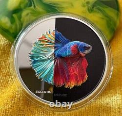 2021 Cook Islands Multicolored fighting fish silver coin Eclectic Nature-fightin