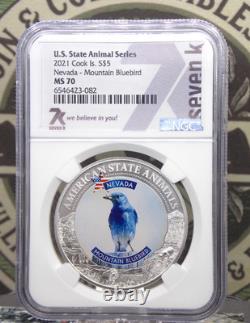 2021 Cook Islands Nevada MOUNTAIN BLUEBIRD NGC MS70 #082 Animal Series ECC&C