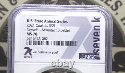 2021 Cook Islands Nevada MOUNTAIN BLUEBIRD NGC MS70 #082 Animal Series ECC&C