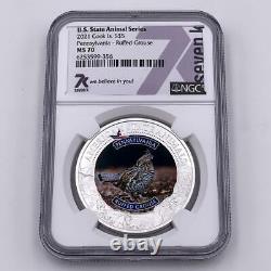 2021 Cook Islands PENNSYLVANIA GROUSE MS-70 State Animals 1oz Silver Coin