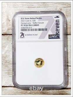 2021 Cook Islands PF 70 Pennsylvania Ruffed Grouse $5 Gold Coin 0.5gr
