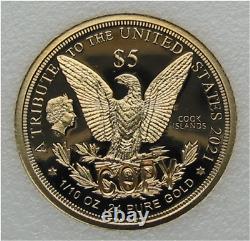 2021 Cook Islands Proof 1/10 oz 0.24 Pure Gold Coin Morgan Dollar Design 1964