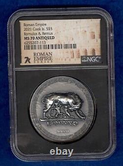 2021 Cook Islands Roman Empire Series Romulus & Remus Coin NGC MS70 Antiqued