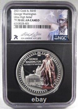 2021 Cook Islands S$10 Ultra High Relief George Washington NGC PF70 UCAM AP869