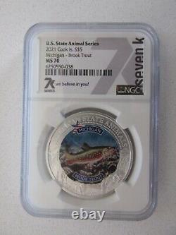 2021 Cook Islands S$5 MI Brook Trout NGC MS70 (US State Animal Series)