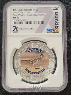 2021 Cook Islands Silver $5 New Mexico Greater Roadrunner NGC MS70 (370)