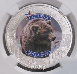 2021 Cook Islands Silver US State Animal Series California Grizzly Bear NGC MS70