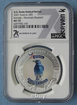 2021 Cook Islands State Animals Nevada Mountain Bluebird NGC MS 70 1oz Silver 7K