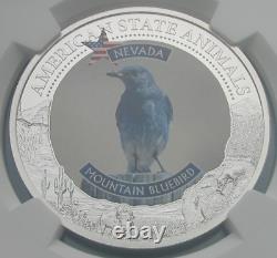 2021 Cook Islands State Animals Nevada Mountain Bluebird NGC MS 70 1oz Silver 7K