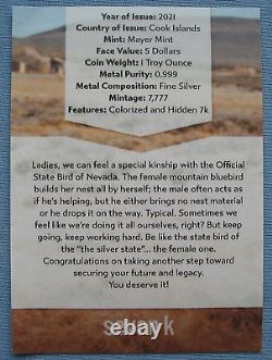 2021 Cook Islands State Animals Nevada Mountain Bluebird NGC MS 70 1oz Silver 7K