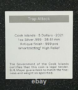 2021 Cook Islands Trap Attack 1 oz Silver Antiqued Coin High Relief