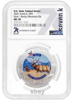 2021 Cook Islands Utah Rocky Mountain Elk Ngc Ms70 American State Animals 1 Oz S