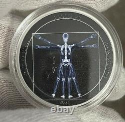 2021 Cook Islands Vitruvian Man X-Ray 1 oz Silver Proof Coin Ultra High Relief