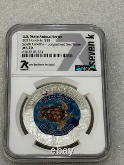2021 Cook Isls. South Carolina Sea Turtle US State Animal Series NGC MS70 RARE
