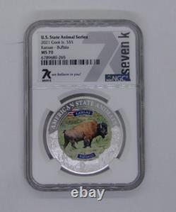 2021 NGC MS70, U. S. State Animal Series, Kansas Buffalo, 7K Coin. 999 Silver