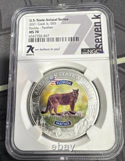 2021 NGC Silver 1 oz. MS70 State Animal Series Florida Panther $5 E126