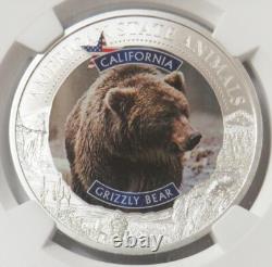2021 Silver Cook Islands $5 Grizzly Bear U. S. State Animal Series 1 Oz Ngc Ms 70