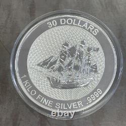 2022 1 Kilo 32.15 Oz Cook Islands HMS Bounty 9999 Silver 30 Dollar Coin In Hand