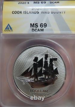 2022 1 oz. 9999 Cook Islands Silver HMS Bounty 1$ ANACS Graded MS69