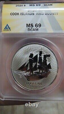 2022 1 oz. 9999 Cook Islands Silver HMS Bounty 1$ ANACS Graded MS69