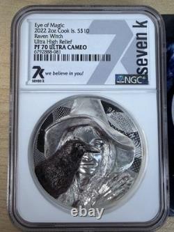 2022 $10 Cook Islands 2oz Silver Raven Witch Eye of Magic Coin Rare PF70