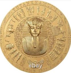 2022 $20 Cook Island Archeology Symbol TUTANKHAMUNS Gold Gilded 3 Oz Silver Coin