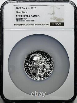 2022 $20 Cook Island Silver Burst Proof 3oz Ngc Pf70 Ucam