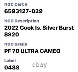 2022 $20 Cook Island Silver Burst Proof 3oz Ngc Pf70 Ucam