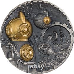 2022 $20 Cook Islands, STEAMPUNK NAUTILUS, 3oz 999 Silver Coin Box/COA