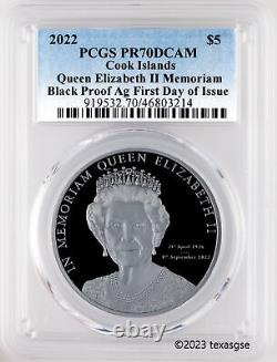2022 $5 CI In Memoriam Queen Elizabeth II 1oz Black Proof Silver FDI PCGS PR70