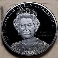 2022 $5 Cook Island Memoriam Queen Elizabeth II Silver Black Proof with Stamps 3