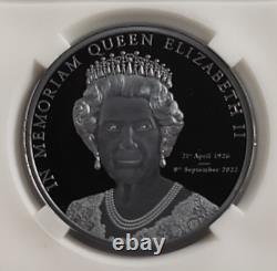 2022 $5 Cook Island Memoriam Queen Elizabeth II Silver Black Proof with Stamps 3