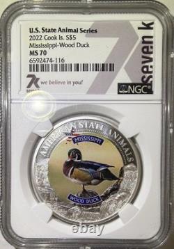 2022 $5 Cook Islands 1 Oz Silver Wood Duck NGC MS70 (116)