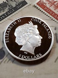 2022 $5 Cook Islands Memoriam Queen Elizabeth II Silver Proof with Stamps! W2