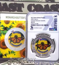 2022 $5 Cook Islands Vermont MONARCH BUTTERFLY NGC MS70 #189 Animal Series COA