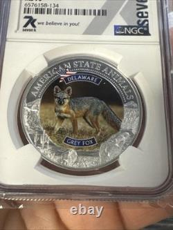 2022 $5 Grey Fox DE Cook Islands US State Animal Series 1 oz Silver NGC MS70