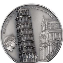 2022 5 oz Cook Islands Silver Leaning Tower of Pisa Coin (Ultra High Relief)