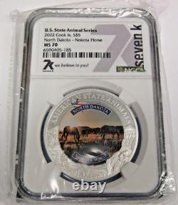 2022 Cook Is. $5 U. S. State Animal Series North Dakota Nokota Horse NGC MS70