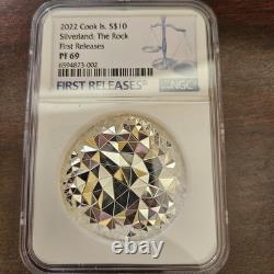 2022 Cook Is SILVERLAND The Rock 2 oz Silver Coin NGC 69 FR