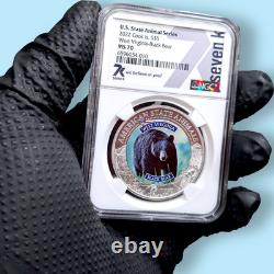 2022 Cook Is US State Animal West Virginia Black Bear MS70 1 Oz Silver Coin $5