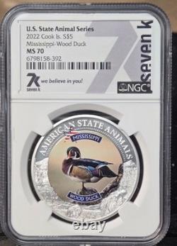 2022 Cook Island $5 Silver American State Animal Collection Wood Duck NGC MS70