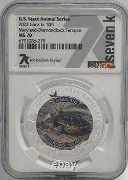 2022 Cook Island Silver $5 Maryland Diamondback Terrapin MS70 1 Of 7777