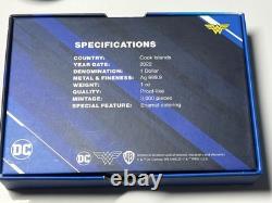 2022 Cook Islands $1 Wonder Woman Shaped 1oz. 999 Silver PAMP Box Mintage 3000