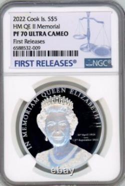 2022 Cook Islands 1 oz Silver In Memoriam Queen Elizabeth II NGC 70 FR