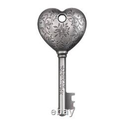 2022 Cook Islands 1 oz Silver Key To My Heart Coin Antiqued. 999 Fine withBox &
