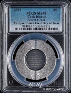 2022 Cook Islands 1oz Silver Secret Heart Antique FDI PCGS MS70