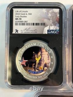 2022 Cook Islands $2 Life of Lincoln 1/2 oz Silver Coins NGC MS70 Five in Total