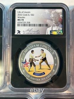 2022 Cook Islands $2 Life of Lincoln 1/2 oz Silver Coins NGC MS70 Five in Total