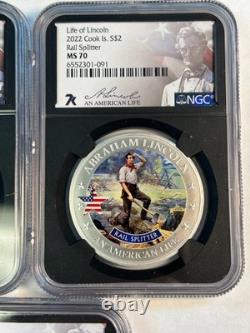 2022 Cook Islands $2 Life of Lincoln 1/2 oz Silver Coins NGC MS70 Five in Total