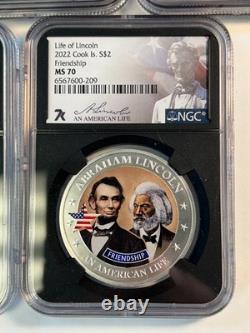 2022 Cook Islands $2 Life of Lincoln 1/2 oz Silver Coins NGC MS70 Five in Total